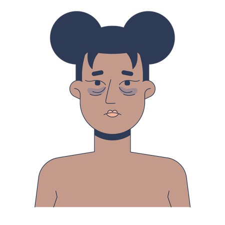 Schwarze Frau mit müdem Gesicht, dunklen Augenringen und Tränensäcken  Illustration