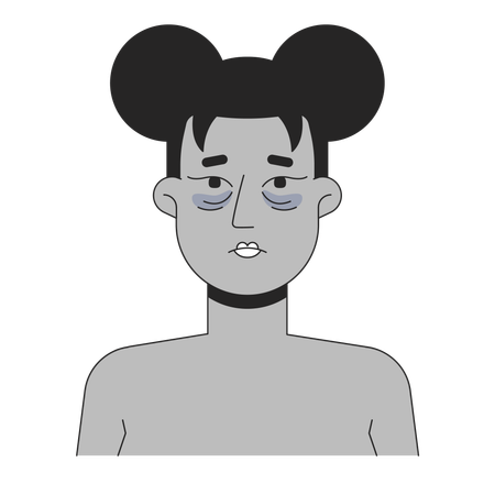 Schwarze Frau mit müdem Gesicht, dunklen Augenringen und Tränensäcken  Illustration