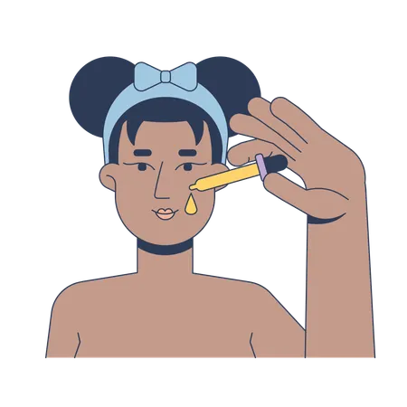 Schwarze Frau trägt Gesichtsölserum mit Pipette auf  Illustration