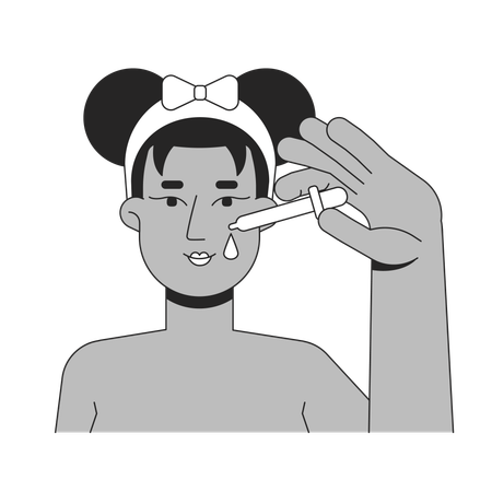 Schwarze Frau trägt Gesichtsölserum mit Pipette auf  Illustration