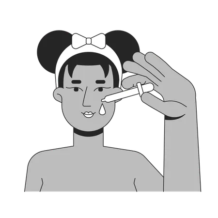 Schwarze Frau trägt Gesichtsölserum mit Pipette auf  Illustration