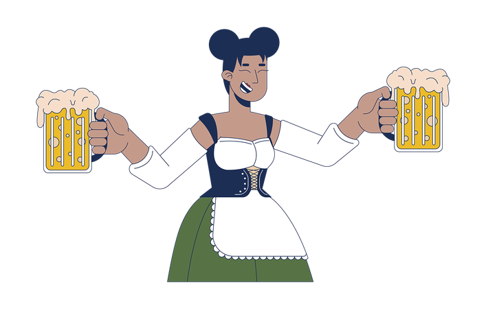 Schwarze Kellnerin serviert Bier auf dem Oktoberfest  Illustration