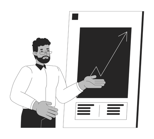 Schwarzer Geschäftsmann demonstriert Wachstumsdiagramm  Illustration