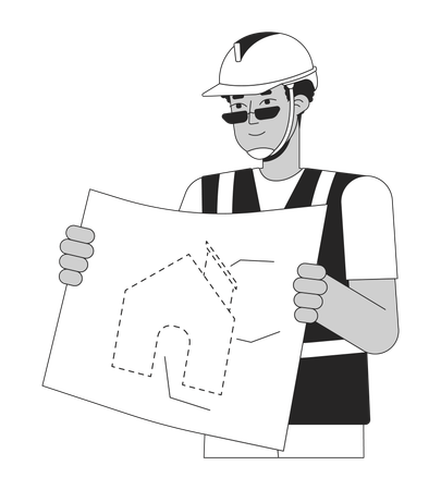 Schwarzer Bauunternehmer mit Blaupause  Illustration