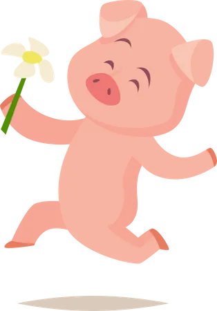 Schwein hält Blume  Illustration