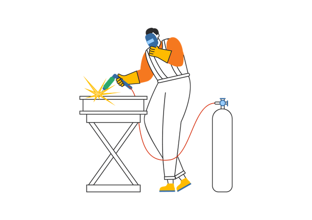 Schweißer arbeitet auf Metalltisch  Illustration