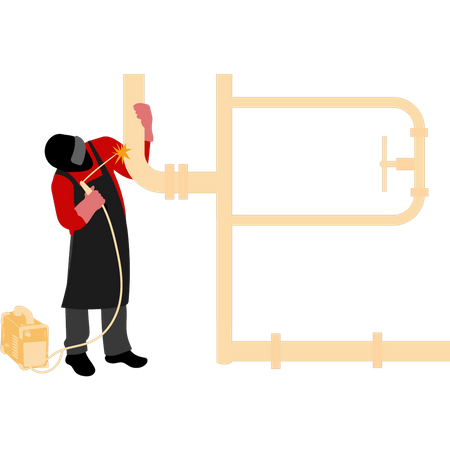 Schweißer schweißt ein Rohr  Illustration