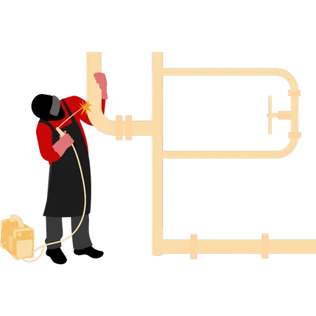 Schweißer schweißt ein Rohr  Illustration