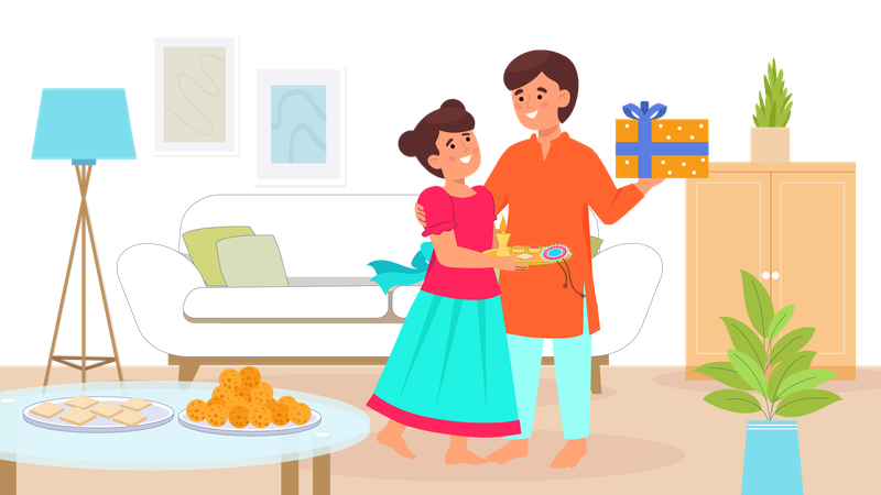 Schwester und Bruder feiern Raksha Bandhan  Illustration