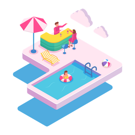 Schwimmbadparty  Illustration