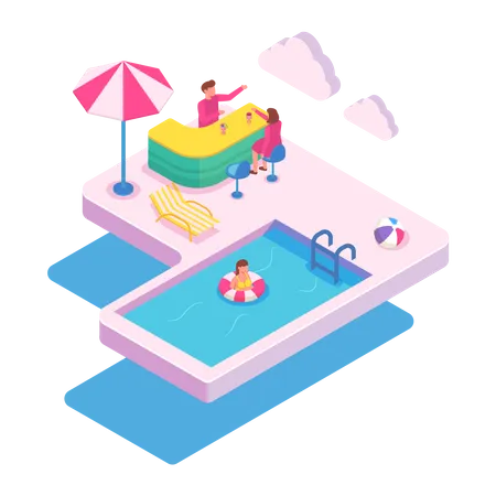 Schwimmbadparty  Illustration