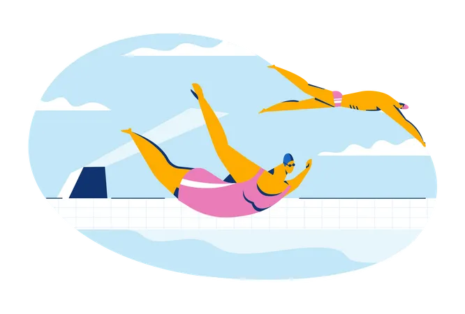 Schwimmer, Tauchen und Schwimmen im Sportbecken  Illustration