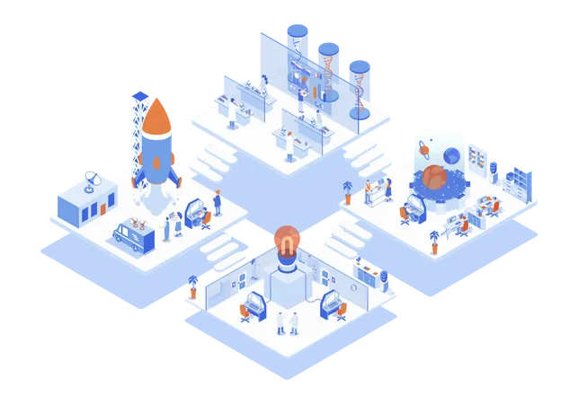 Science Center Concept 3 D Isometric Web Scene With Infographic People Making Researches And Tests Scientists Staff Working In Office And Laboratory Vector Illustration In Isometry Graphic Design Illustration