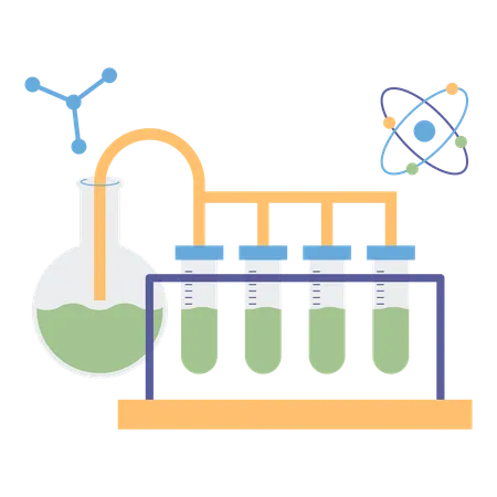 Science Laboratory Flask Test Tubes And Atom Vector Illustration In Flat Style With Science Theme Editable Vector Illustration イラスト