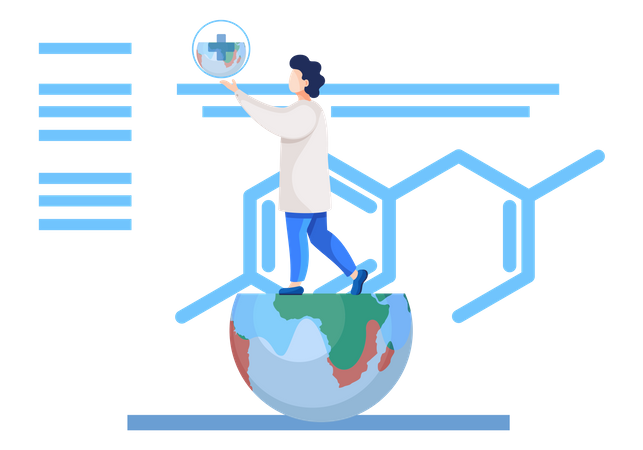 Science laboratory worker is standing on planet earth model  Illustration