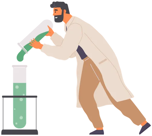 Scientist Makes Laboratory Analysis Idea Of Education Chemistry Science Biologist Studies Structure Of Experimental Liquid Biological Research Experiment With Reagent In Lab Vector Illustration Illustration