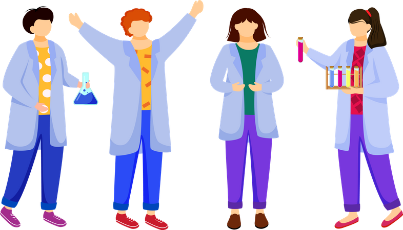 Science students in lab coats Illustration