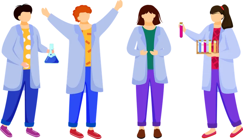 Science students in lab coats  Illustration