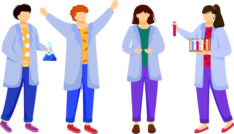 Science students in lab coats  일러스트레이션