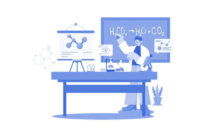 Science teacher teaching chemical formulas  Illustration