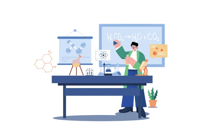 Science teacher teaching chemical formulas  Illustration