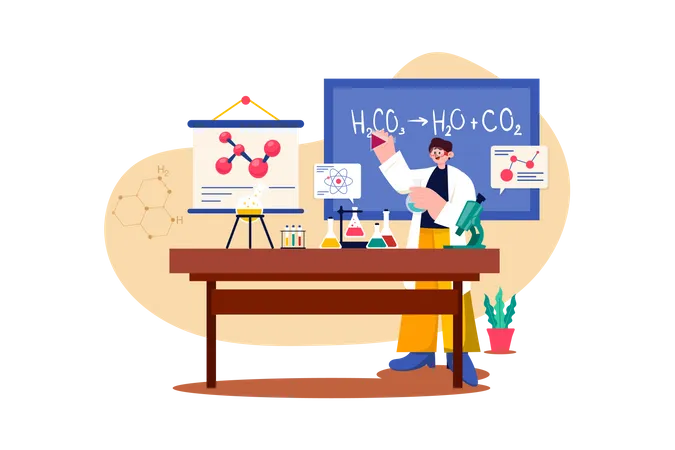 Science teacher teaching chemical formulas  Illustration