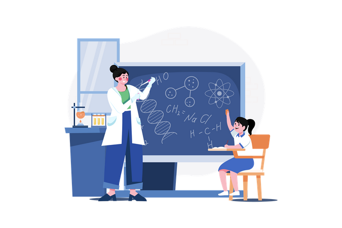 Science teacher teaching in class  Illustration