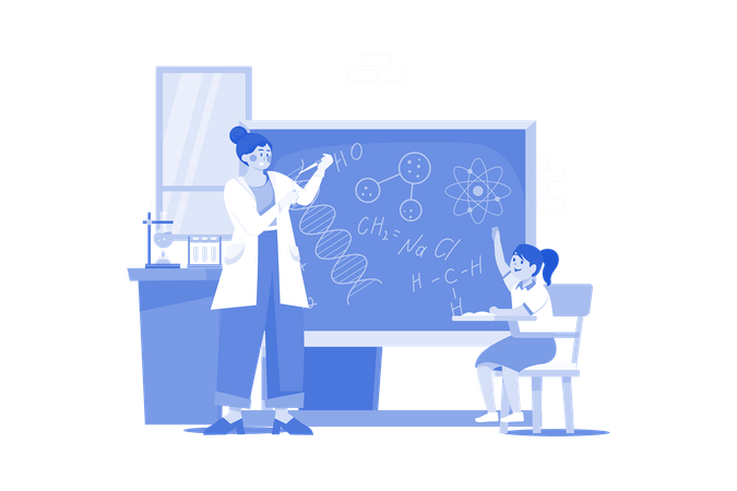 Science teacher teaching in class  Illustration