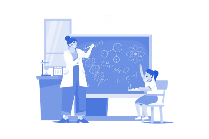 Science teacher teaching in class  Illustration