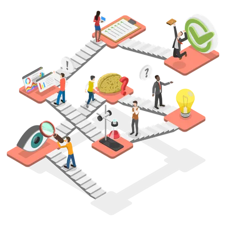3 D Isometric Flat Vector Conceptual Illustration Of Scientific Approach Process Of Acquiring Knowledge Illustration