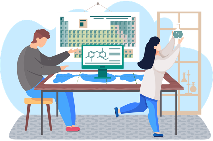 Scientific research performed by scientist  Illustration