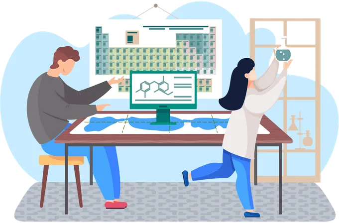 Scientific research performed by scientist  Illustration