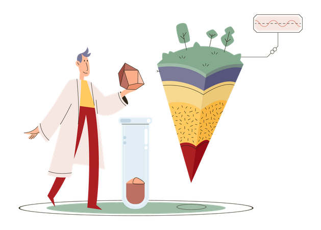 Scientifique analysant différentes formations rocheuses  Illustration