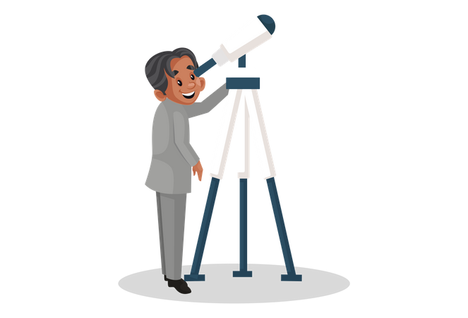 Scientifique analysant le ciel avec un télescope  Illustration