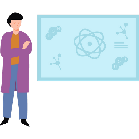 Scientifique debout à côté du conseil de chimie  Illustration