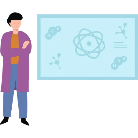 Scientifique debout à côté du conseil de chimie  Illustration