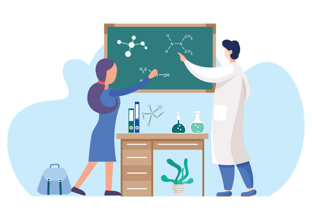 Scientifique discutant d’un composé chimique  Illustration