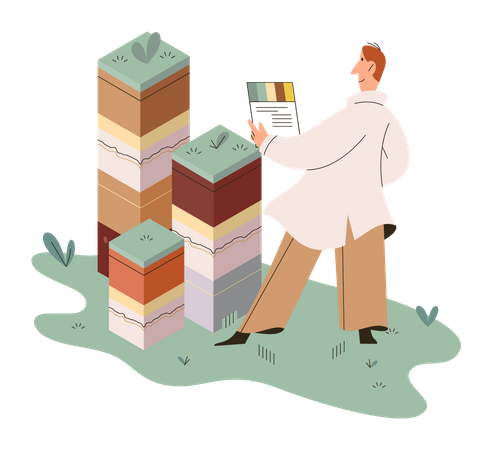 Scientifique effectuant des recherches au sol  Illustration