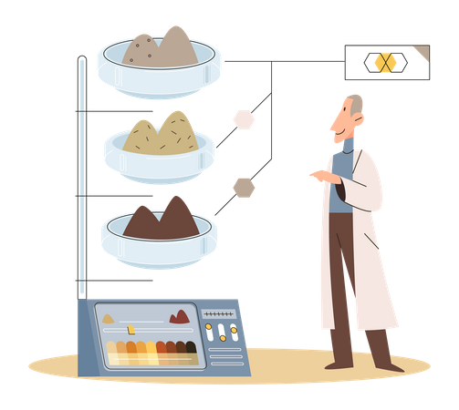 Scientifique effectuant des recherches sur différents types de sols  Illustration