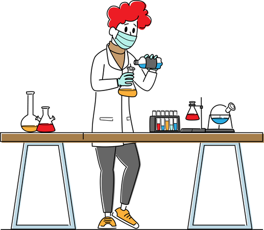 Un scientifique en blouse de laboratoire mène une expérience  Illustration