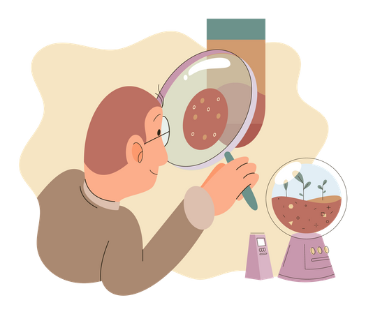 Scientifique étudiant les éléments nutritifs du sol  Illustration