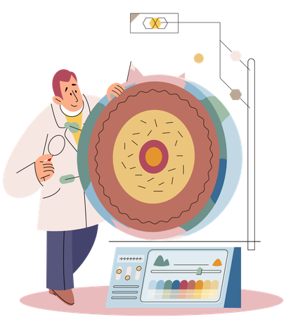 Un scientifique étudie la composition du sol  Illustration