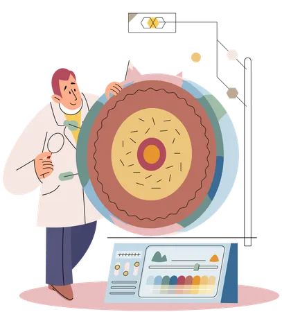 Un scientifique étudie la composition du sol  Illustration