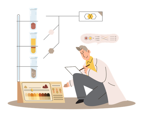 Scientifique faisant des expériences sur le sol  Illustration