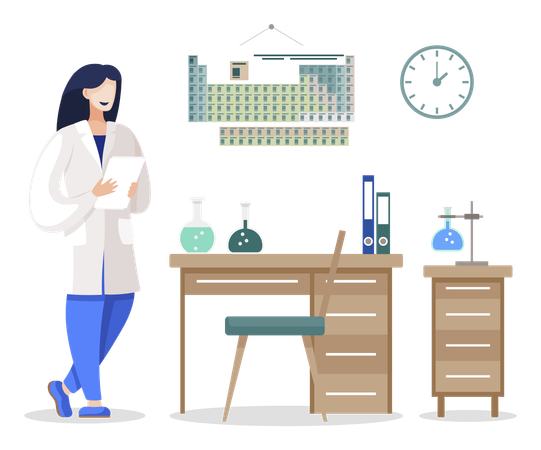 Femme scientifique dans un laboratoire  Illustration