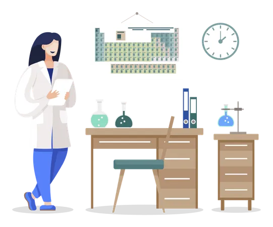 Femme scientifique dans un laboratoire  Illustration