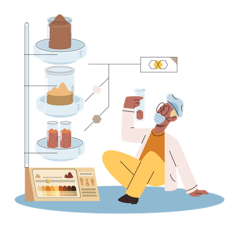 Scientifique mesurant différentes qualités du sol  Illustration