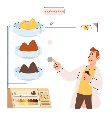 Scientifique mesurant différents types de sols  Illustration