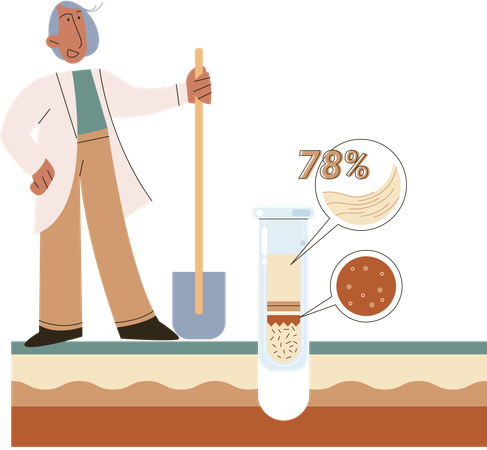 Scientifique mesurant l'état du niveau du sol  Illustration