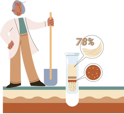 Scientifique mesurant l'état du niveau du sol  Illustration